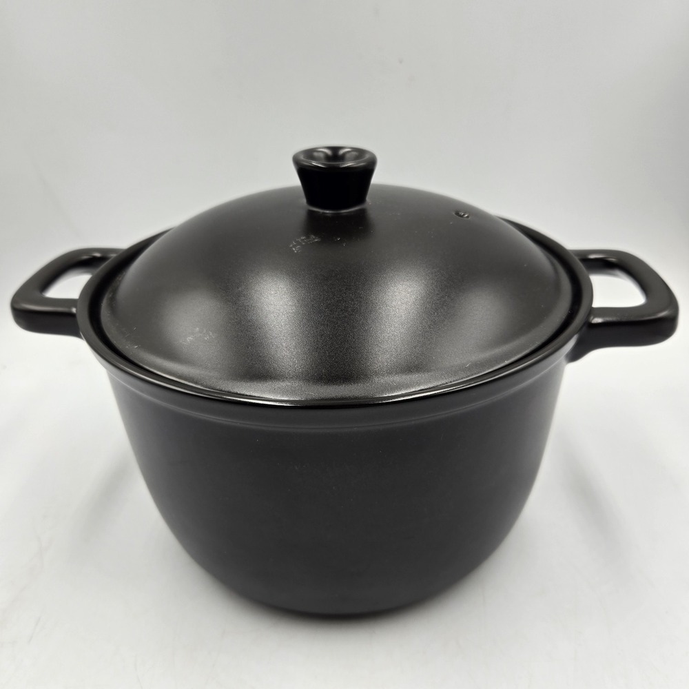 World Market Round Stovetop Small Pot & Lid Black Ceramic Oven & Dishwasher Safe